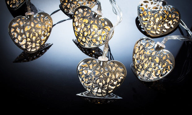 10 Silver Filigree Heart Battery Operated LED Fairy Lights