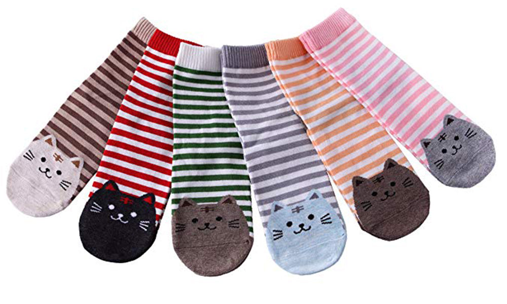 6 Pack Cotton Rich Cat Heel & Toe Socks