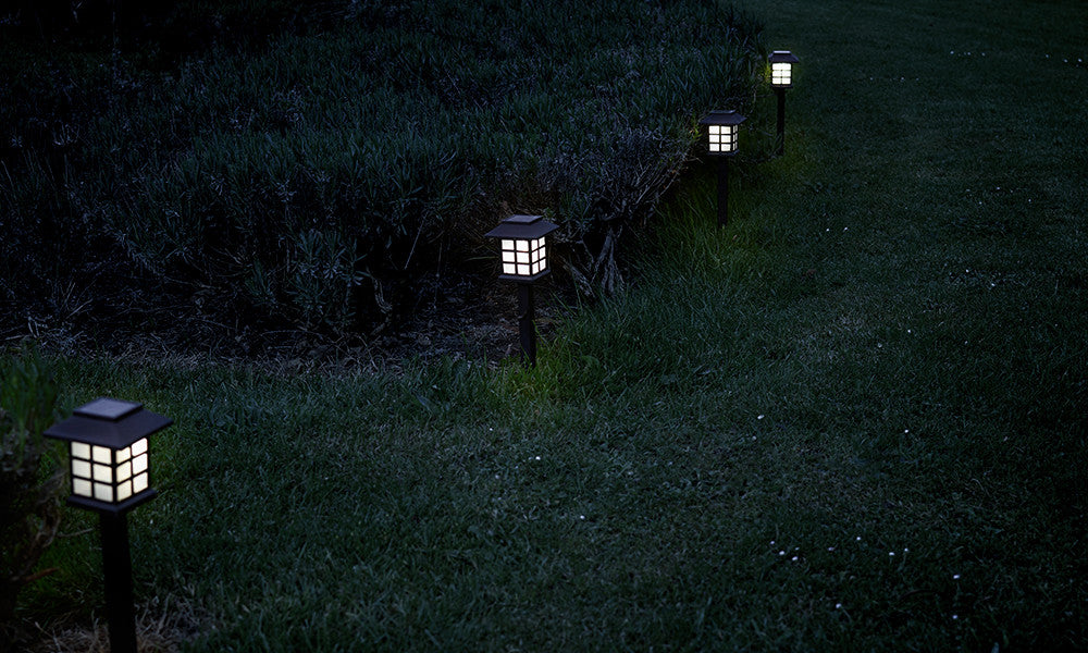 Set of 6 White LED Solar Lantern Garden Stake Lights