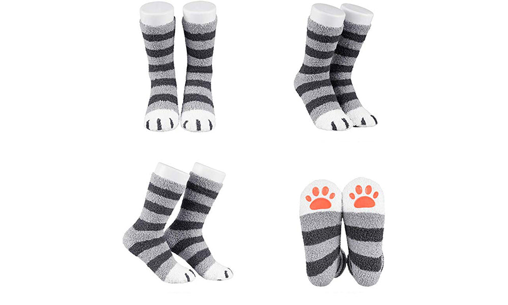 5pck Cat Paw Fleece Socks