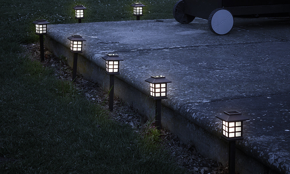 Set of 6 White LED Solar Lantern Garden Stake Lights
