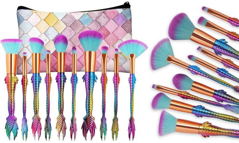 Mermaid Tail and Handle Brushes - with Pouch
