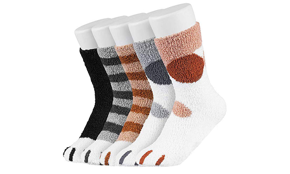 5pck Cat Paw Fleece Socks