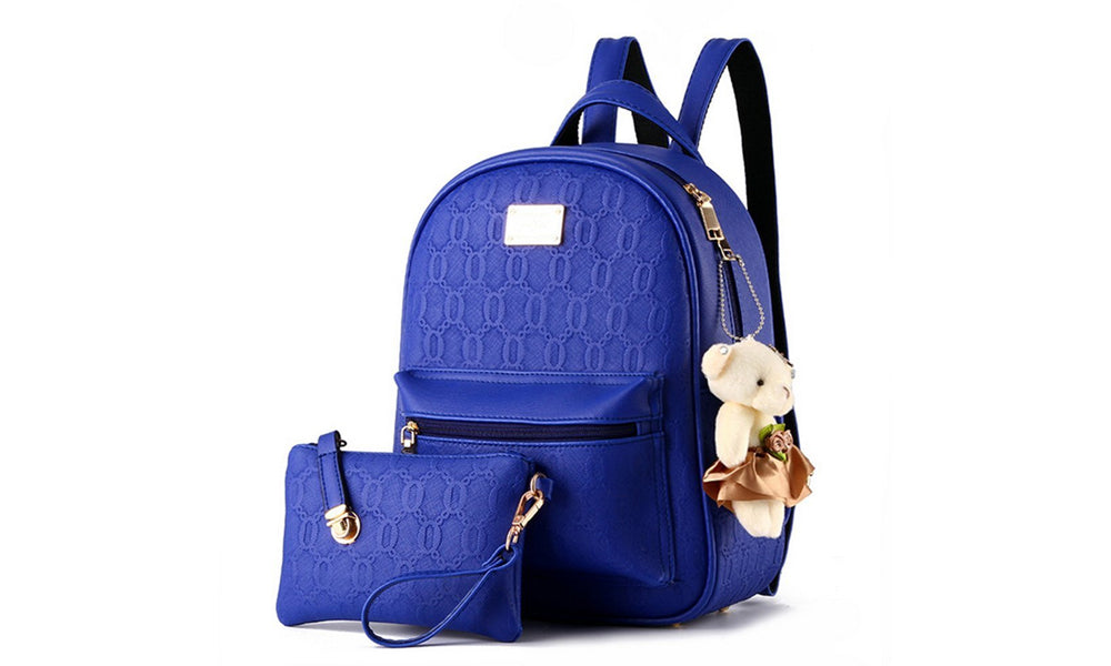 Women's Backpack and Handbag Set With Decorative Teddy