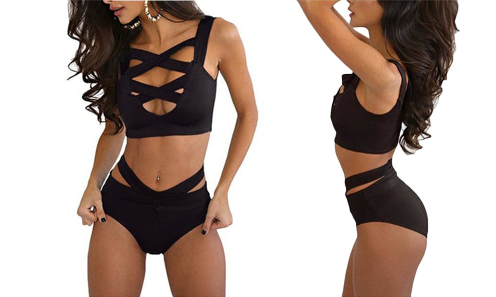 Women's Sexy High Waist Bandage 2pc Bikini Set Swimsuit