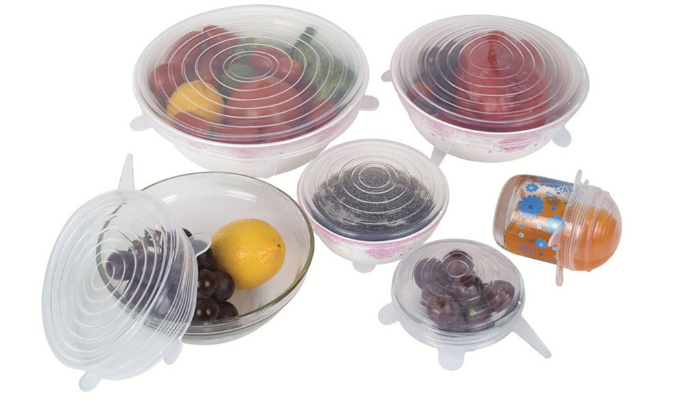 Reusable and Adjustable Silicone Food Covers 6-Pack in Transparent or Blue