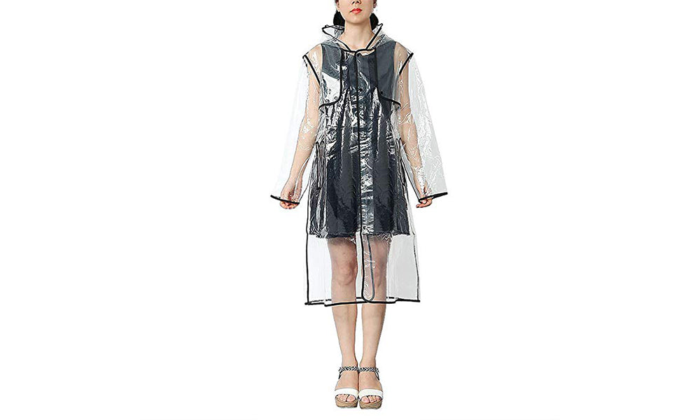 Ladies Waterproof Transparent Hooded Raincoat
