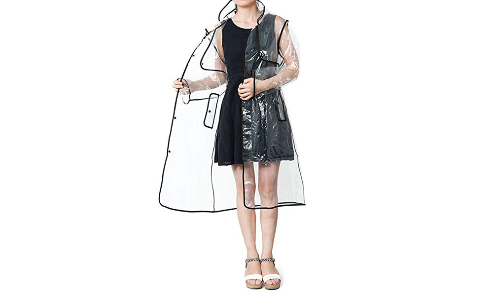 Ladies Waterproof Transparent Hooded Raincoat