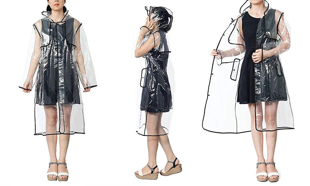 Ladies Waterproof Transparent Hooded Raincoat