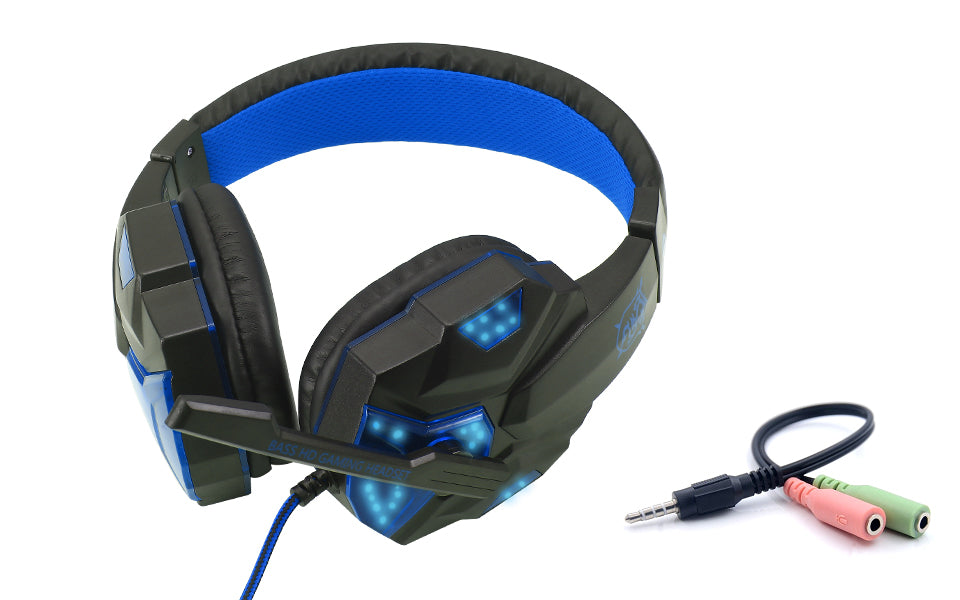 Gaming Headset with Microphone LED Lights and 2 in 1 Adapter Cable