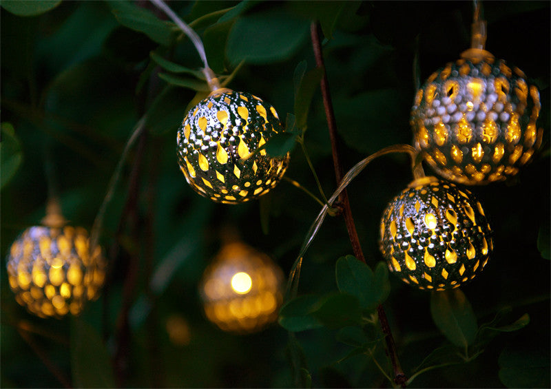 Set of 12 Moroccan Solar String Lanterns LED Fairy Lights Garden Balls