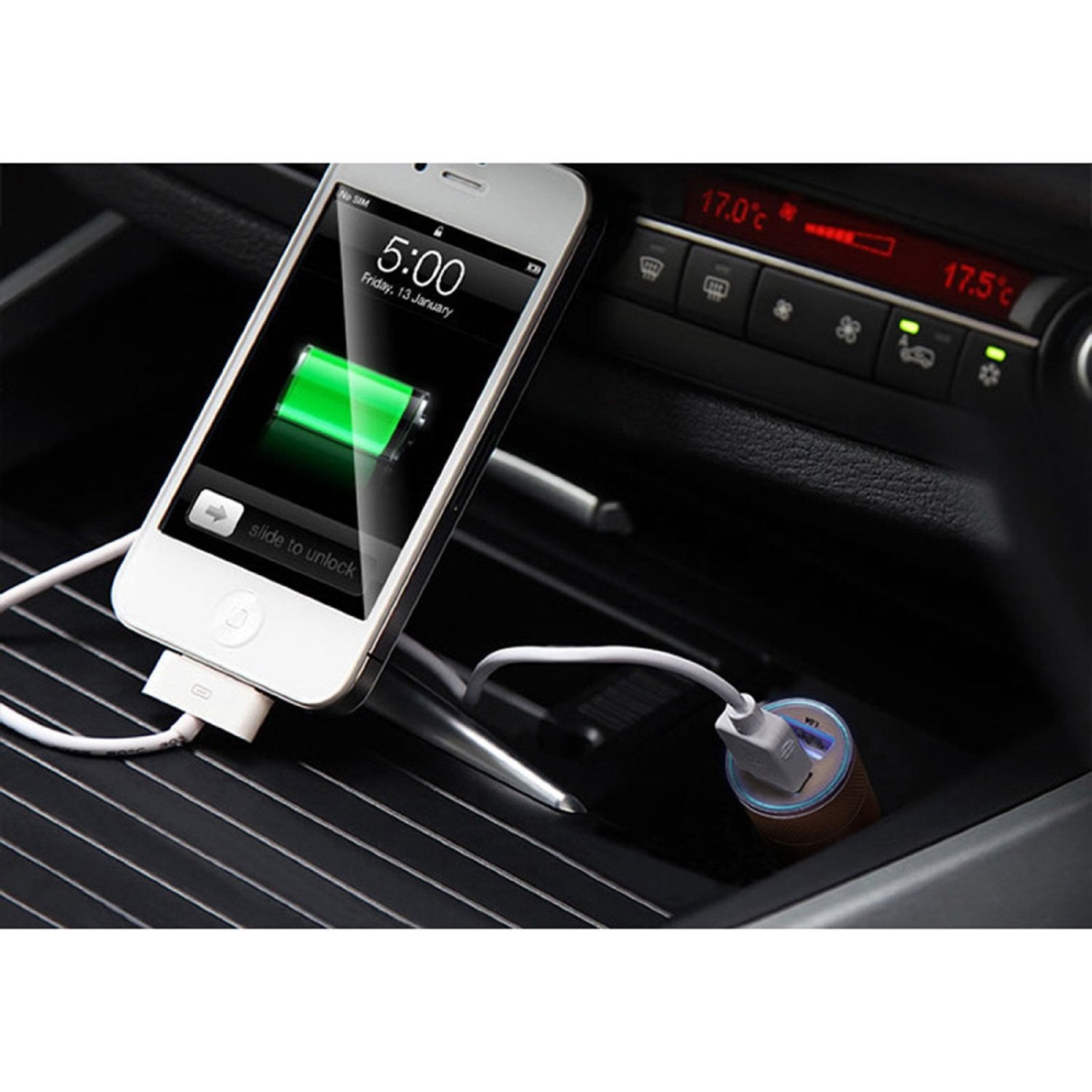 Rapid 2.1 Amp Charging Brushed Aluminium Dual USB Port Car Charger