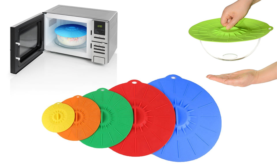 5pc Silicone Suction Lids - Microwavable Dish Covers