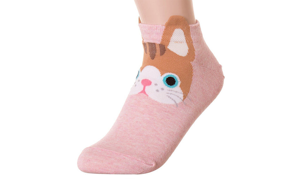 4-Pack Cotton Cat Face Socks